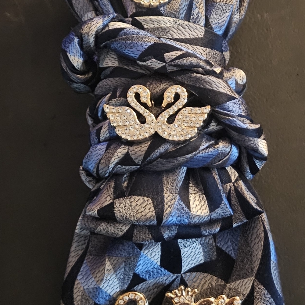 Chic Blue and Silver Scarf with Swan Accents